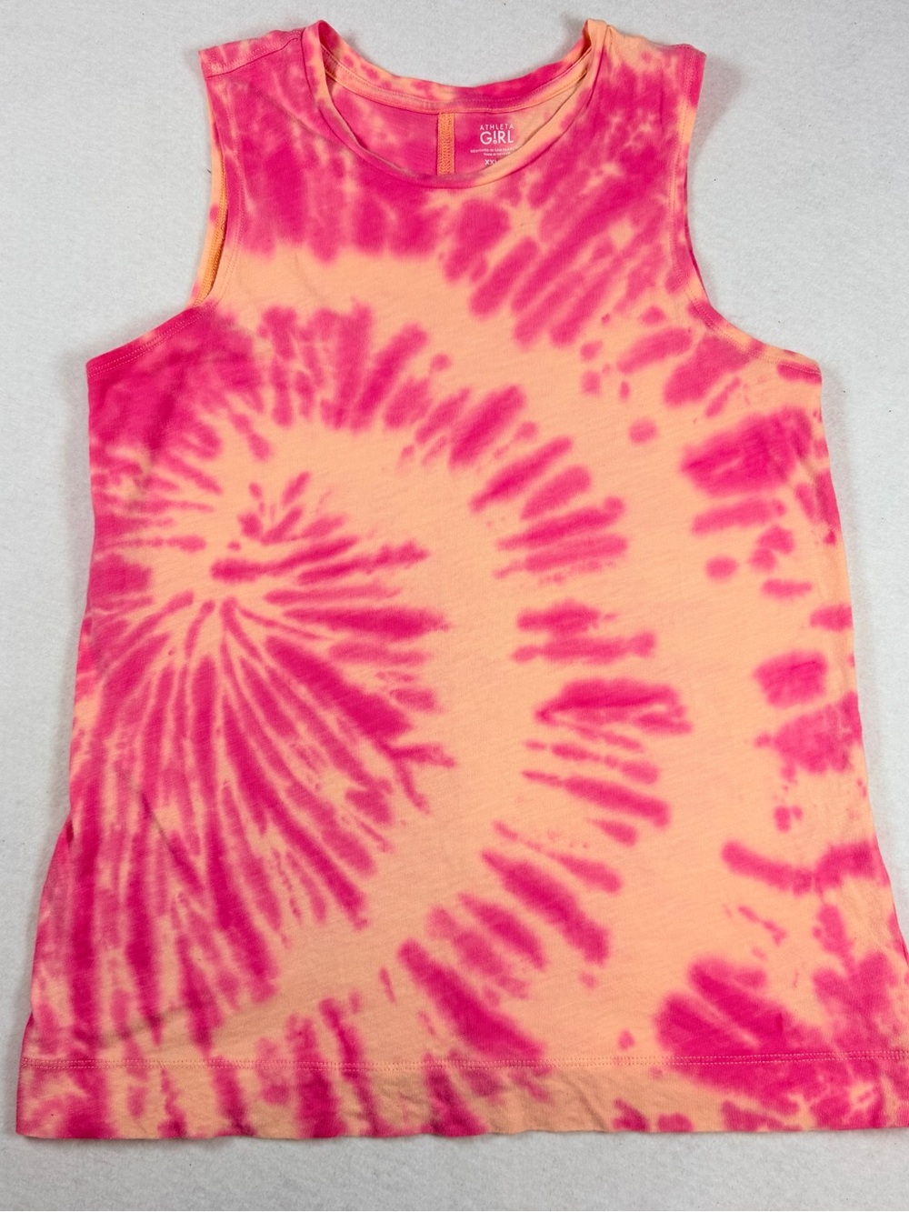 Athleta Girl Tie Dye Sleeveless Tank Top XXL 16 Pink Peach Cotton Athletic - Picture 3 of 9